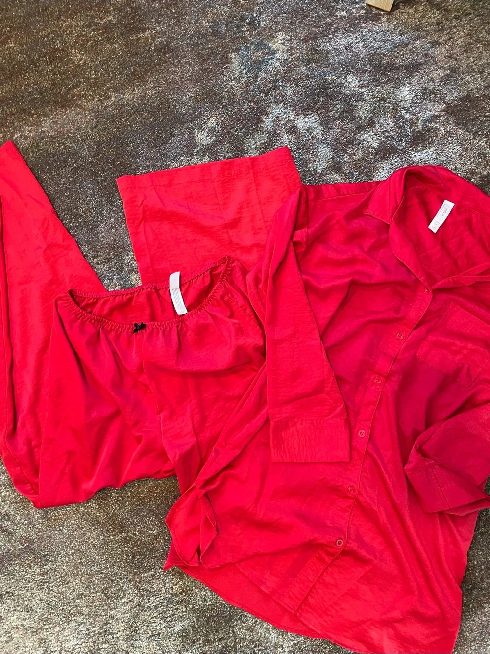 Red Matching Silk Pajama Set